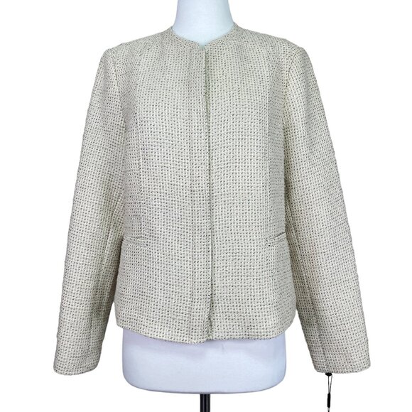 Calvin Klein Ivory Tweed Blazer Size 14P NEW New With Tag - Picture 1 of 5